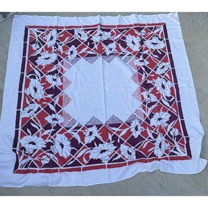 Vintage Tablecloth Tropical Flowers Purple Pink Farmhouse Square
